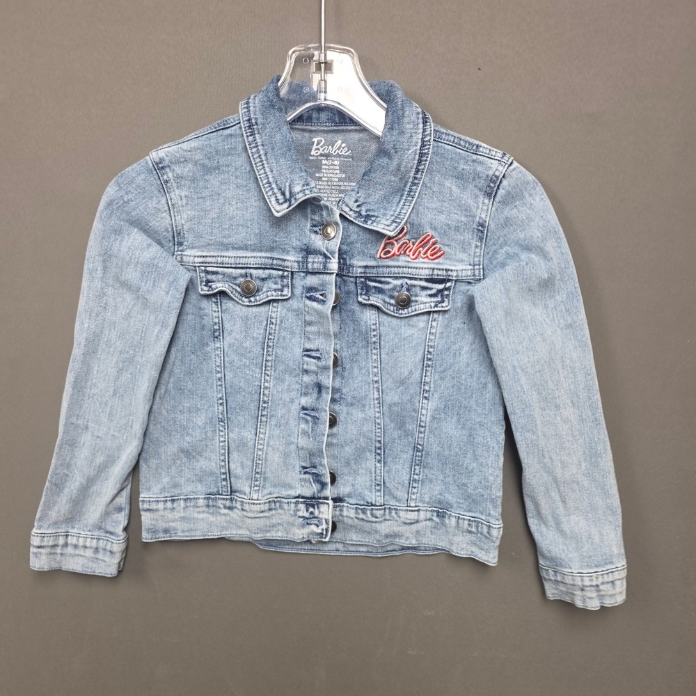 Barbie Girls Light Wash Denim Jacket Girl Revolution Graphic Blue Size M 7-8
